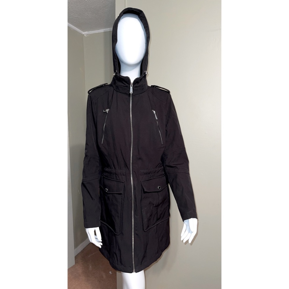 BCBG GENERATION L Trench Rain Coat Black NYLON